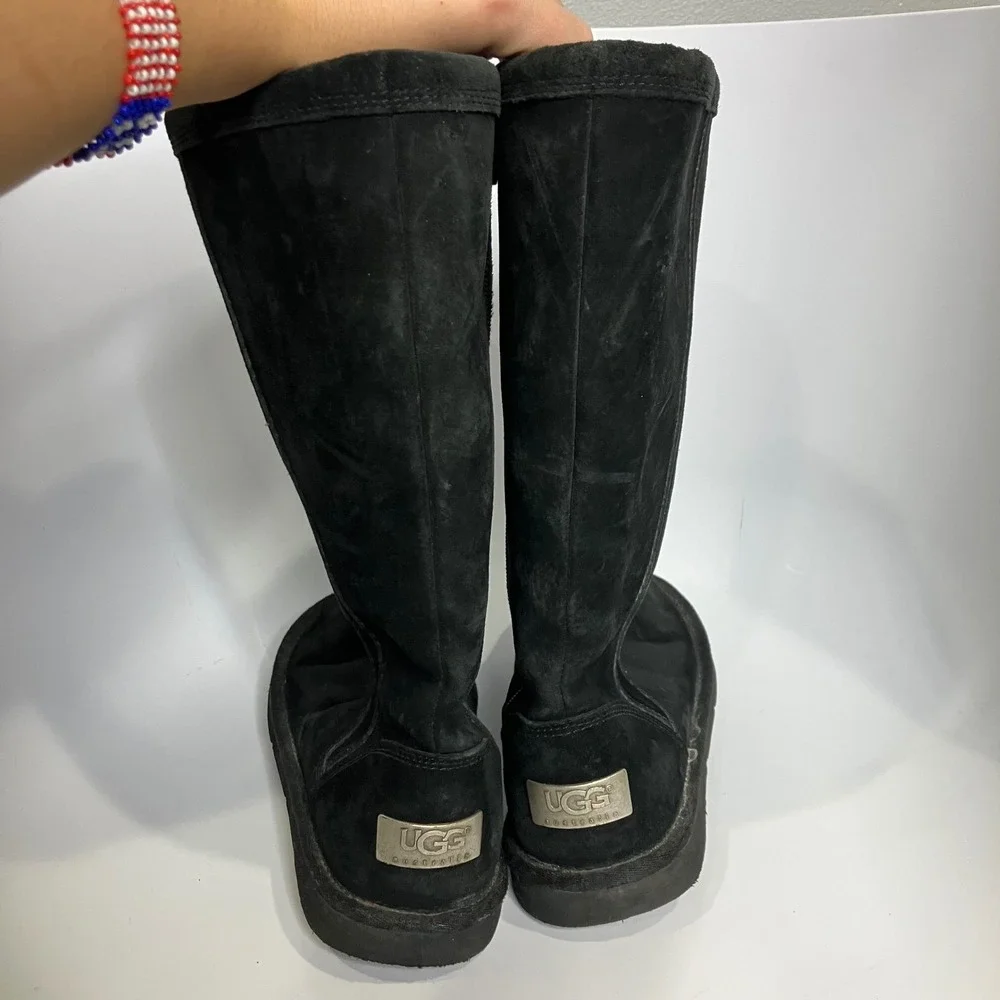 UGG Australia black tall boots side zipper black suede women's size‎ 7  trendy